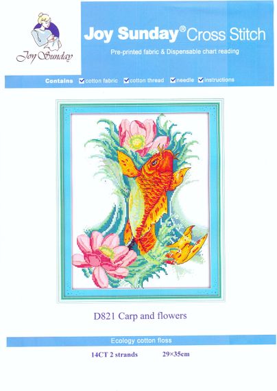Набір для вишивання за нанесеною на канву схемою "Carp and flowers" .AIDA 14CT printed, 29*35 см | Зображення 1