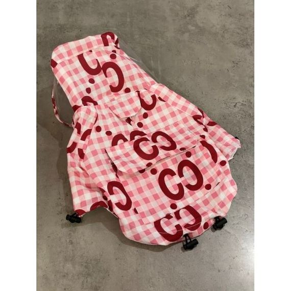 Брендовый дождевик для собак и котов GUCCI с капюшоном, с затяжками регулировки на руковах и животике, розовый | Зображення 2