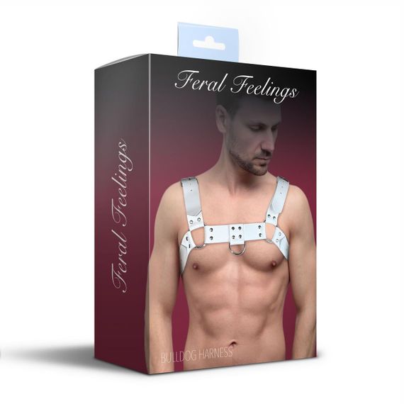 Чоловіча портупея на груди з натуральної шкіри Feral Feelings - Bulldog Harness White Sex Aura | Зображення 2