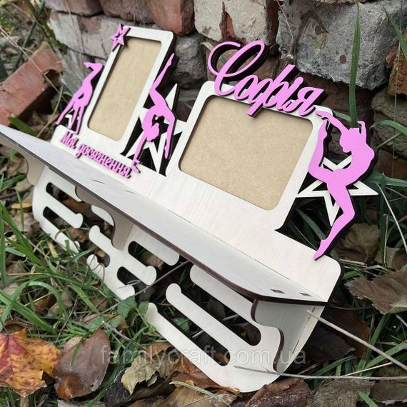 Медальница с фоторамкой и полкой для кубков Деревянный держатель для медалей Органайзер для наград | Зображення 5