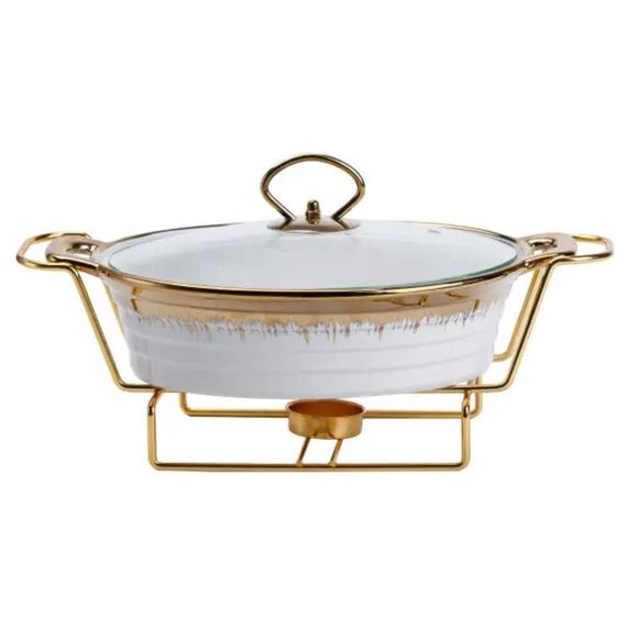 Мармітниця порцелянова 1 літр кругла, підставка з підігрівом HP1025