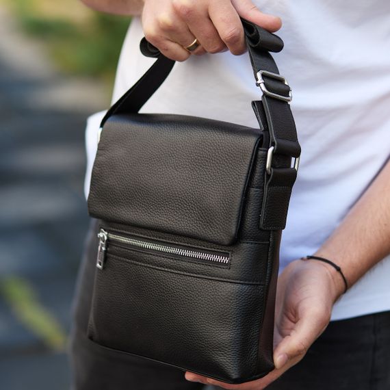 Шкіряна чоловіча сумка-месенджер через плече чорна Tiding Bag 56230 | Зображення 4