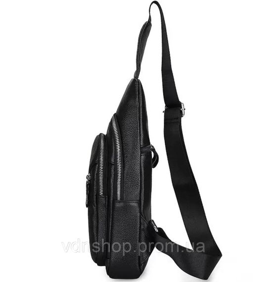 Чоловічий слінг через плече 18х32х7, шкіряна бананка нагрудна, сумка рюкзак Tiding Bag 33737 чорна | Зображення 8