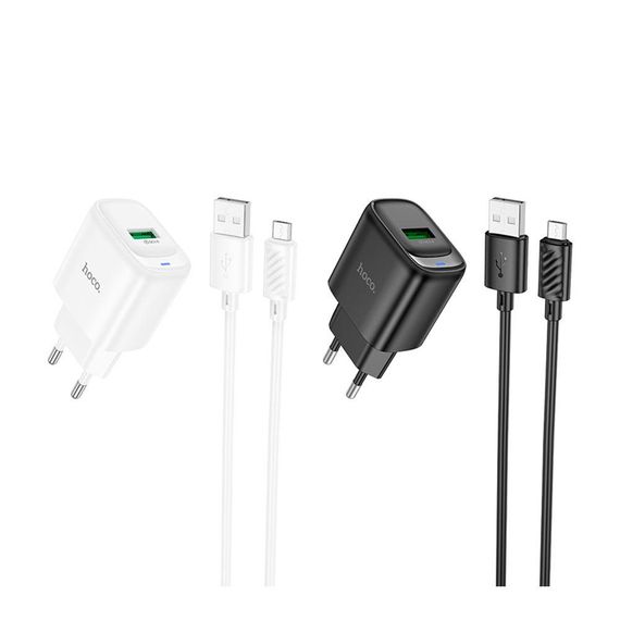 Мережевий Зарядний Пристрій Hoco C140A 1USB QC 18W+USB to Micro Колір Чорний | Зображення 1