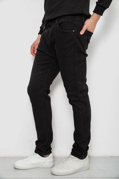 Джинсы мужские на резинке утепленные, цвет черный, 244R663 | Зображення 2