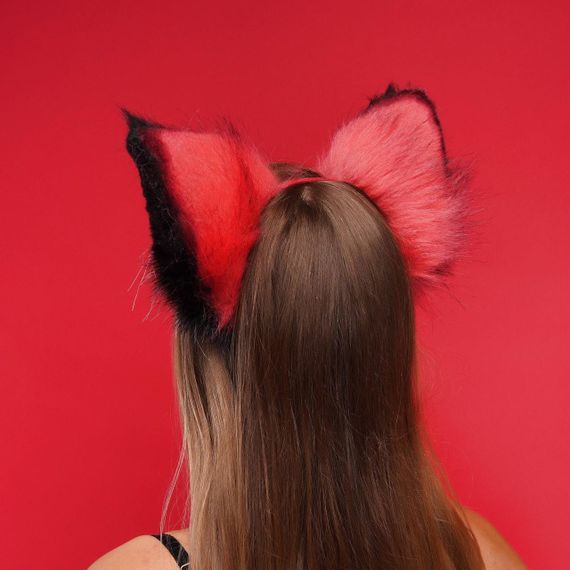 Хутряні вушка кішки триколірні: Червоний, чорний, білий OKOVA Sex Aura | Зображення 3