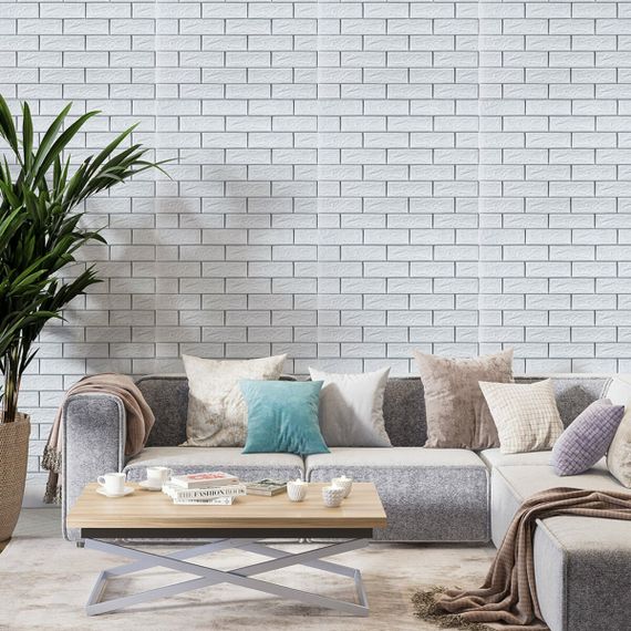 Самоклеюча 3D панель цегла біла смужка срібло 700х770х5мм (100-5) SW-00000753 | Зображення 4