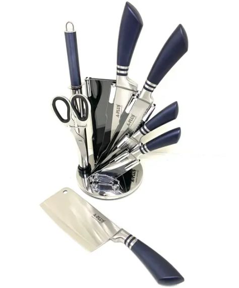 Набір кухонних ножів на підставці, що крутиться A-Plus KF-1004 (8 предметів) | Зображення 1