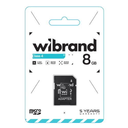 Карта пам'яті microSDHC 8Гб Сlass 4 Wibrand + adapter SD | Зображення 1