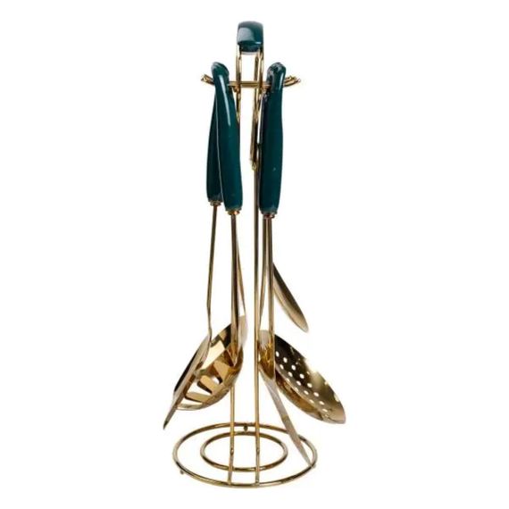 Набор кухонных принадлежностей на подставке 7 предметов кухонные аксессуары на подставке Изумрудный HP-20-67 | Зображення 3