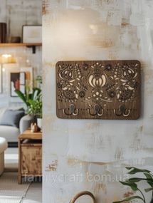 Настінна ключниця українським народним орнаментом Дерев’яний органайзер для ключів Тримач для зберігання