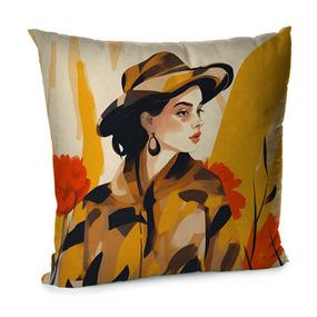 Подушка диванна з оксамиту Дівчина в капелюсі 45x45 см (45BP_24S004)