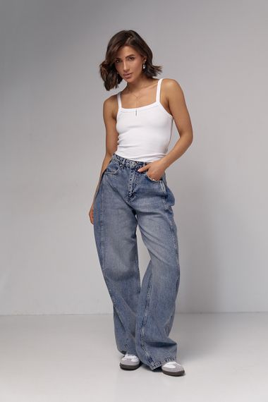 Женская майка в рубчик на бретелях - белый цвет, XS (есть размеры) | Зображення 1