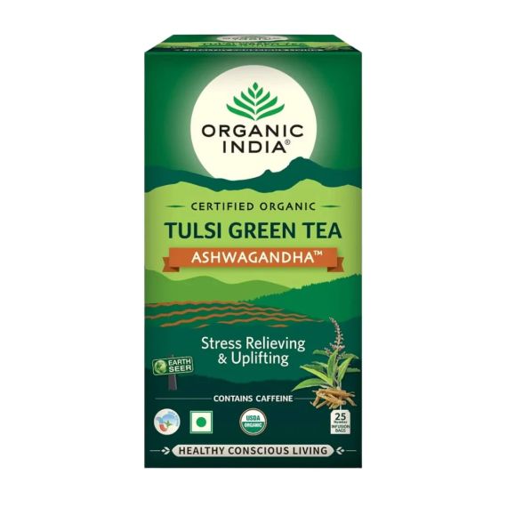 Органічний зелений чай з Туласі та Ашвагандою  25 пакетиків Organic India 801541541892