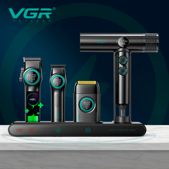 Набір VGR STEPLERSS RPO 4 IN 1 BLACK, машинка для стрижки, тример, електробритва, фен | Зображення 7