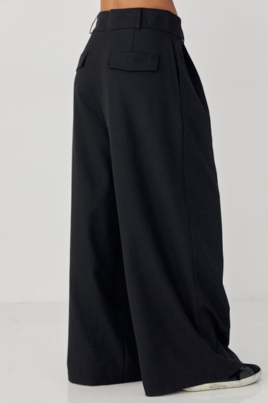 Класичні однотонні штани-палаццо зі складками - чорний цвет, S (є розміри) | Зображення 1