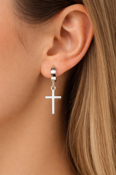 Серьги из белого золота с крестиком S-0387 | Зображення 5