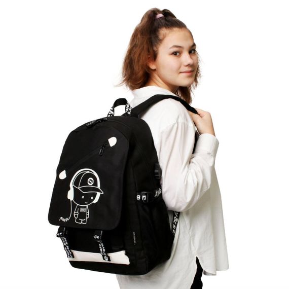 Молодежный рюкзак с USB, (46х30х15), светящийся в темноте / Светоотражающий школьный рюкзак на 5-11 класс | Зображення 1