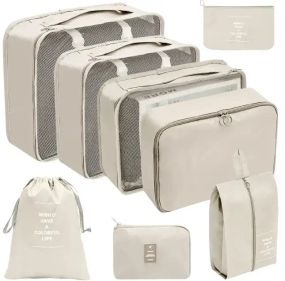 Дорожній органайзер 7в1 Набір органайзерів для одягу, взуття та аксесуарів для подорожей Бежевий