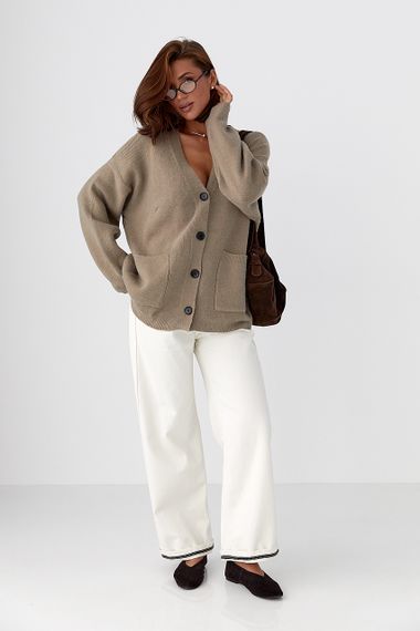 В'язаний кардиган із накладними кишенями - кавовий цвет, ONE SIZE (є розміри) | Зображення 2