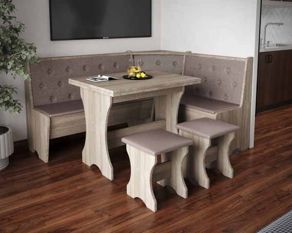 Куток кухонний зі столом та 2 табуретки 114х154 см Mebel-Service Тканина Bonus nova 4 Coffee ДСП Дуб Вінтаж