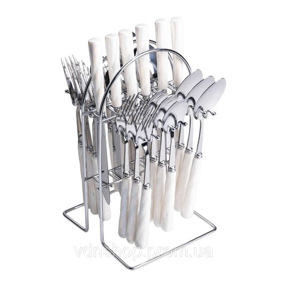 Набір столових приборів на підставці 24 предмети столовий набір на 6 персон Білий зі сріблом HP-20-50 | Зображення 4