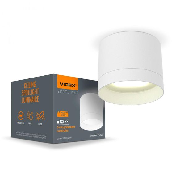 Світильник VIDEX IP44 під лампу GX53 накладний Білий VL-SPF19A-W