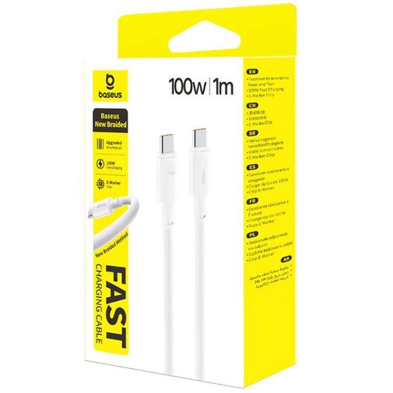 Дата кабель Baseus New Braided Type-C to Type-C 100W (1m) (E0426) Moon White | Зображення 1