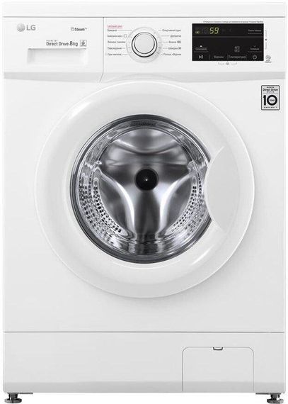 Стир. машина с фронт. загр. LG F4J3TS0W, 8кг, 1400, A+++, Пар, глубина 55см, Дисплей, Инвертор, Белый (F4J3TS0W)