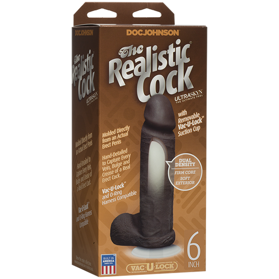 Фалоімітатор Doc Johnson The Realistic Cock 6 inch Black - ULTRASKYN, Vac-U-Lock, діаметр 4,3 см | Зображення 2