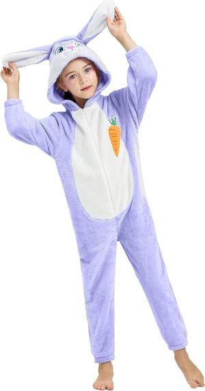 Піжама кігурумі зайчик кролик лавандовий для дівчинки IKALI, костюм для дому з вушками та капюшоном, 4-6 років | Зображення 1