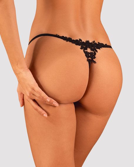 Стринги c разрезом Obsessive Celia Noir otwarte Черные XL/2XL | Зображення 1