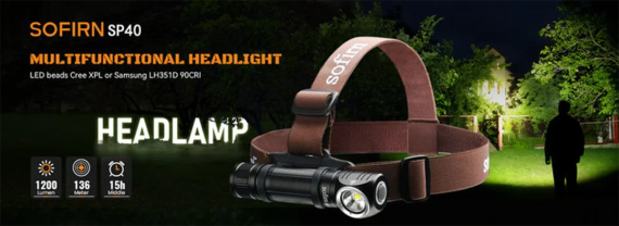 Світлодіодний налобний ліхтар Sofirn SP40 XPL LED EDC, акумуляторний 18650,1200 люмен | Зображення 6