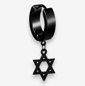 Серьга-кольцо черная из нержавеющей стали с подвеской в виде Звезды Давида, 3 см