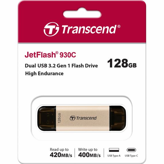 USB флеш накопичувач Transcend 128GB JetFlash 930 Gold-Black USB 3.2/Type-C (TS128GJF930C) | Зображення 7
