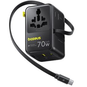 Мережевий універсальний перехідник Baseus CG11 70W with retractable cable (2USB-A/3C/1Socket) (E0307E) Cosmic Black