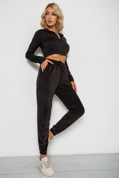 Спортивные штаны велюровые женские на флисе, цвет черный, 238R58644 | Зображення 1