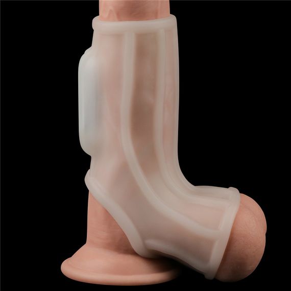 Насадка на член - Vibrating Ridge Knights Ring With Scrotum Sleeve White sexstyle | Зображення 2