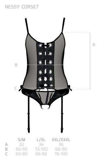 Корсет Passion NESSY CORSET Чорний 2XL/3XL | Зображення 3