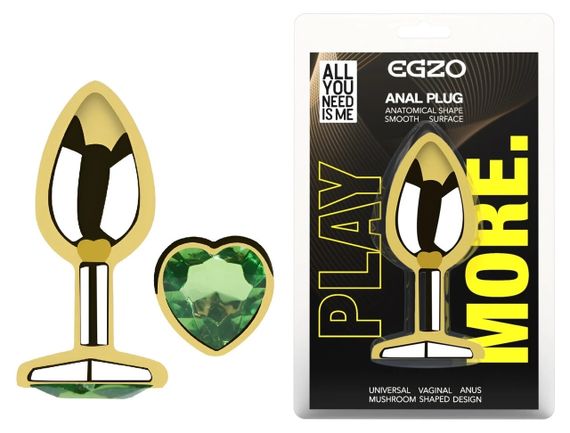 Анальна пробка Egzo Gold Heart Plug із зеленим кристалом, золота, розмір M Sex Aura | Зображення 4