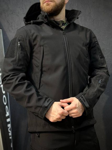 Куртка Тактична Посилена Soft Shell Чорна Black Знімний капюшон | Зображення 4