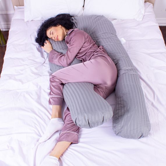 Подушка MirSon для вагітних і відпочинку Satin Stripe №8027 U-подібна Light Gray (2200006178651) | Зображення 1