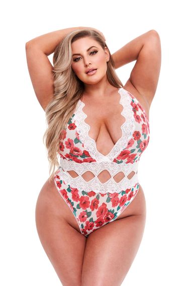 Ажурне боді WHITE FLORAL & LACE TEDDY, XL Sex Aura