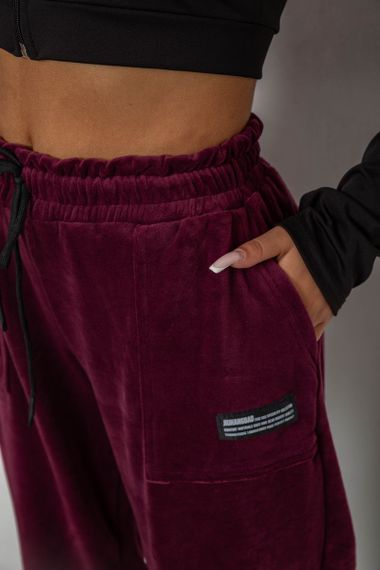 Спортивные штаны велюровые женские на флисе  -уценка, цвет бордовый, 238R58645-U-1 | Зображення 4