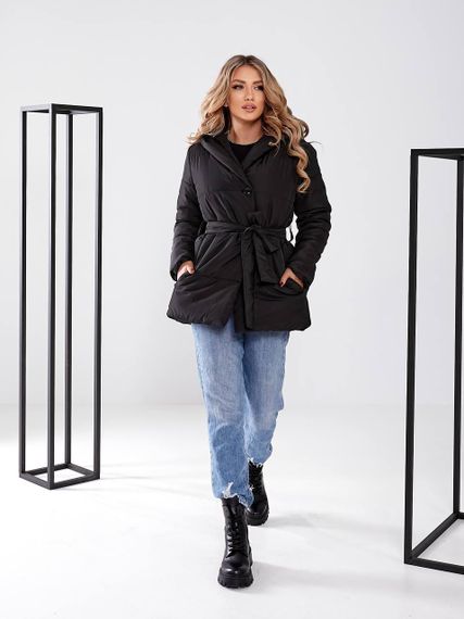 Жіноча зимова куртка з поясом, арт. 505, чорний | Зображення 3