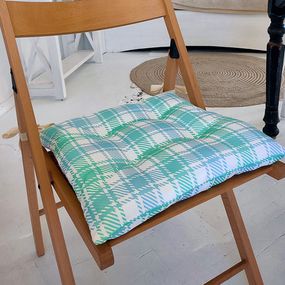 Подушка на стул с завязками Бело-бирюзовые квадраты 40x40x4 см (PZ_21A014)