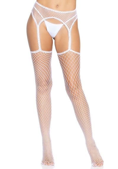 Панчохи-сітка Leg Avenue Net stockings with garter belt One size White, пояс, підв’язки | Зображення 2