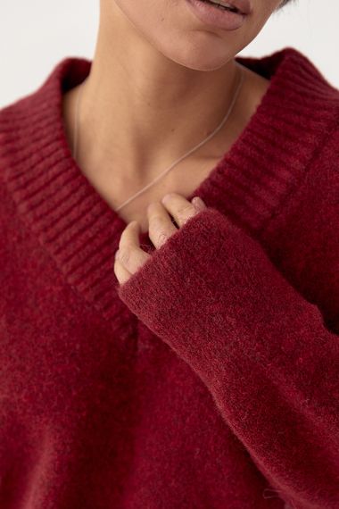 В'язаний однотонний пуловер вільного фасону - темно-червоний цвет, ONE SIZE (є розміри) | Зображення 3