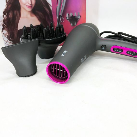 Електрофен для волосся з додатковими насадками VGR V-402, Потужний фен удома, Потужний UK-662 фен гребінець | Зображення 5