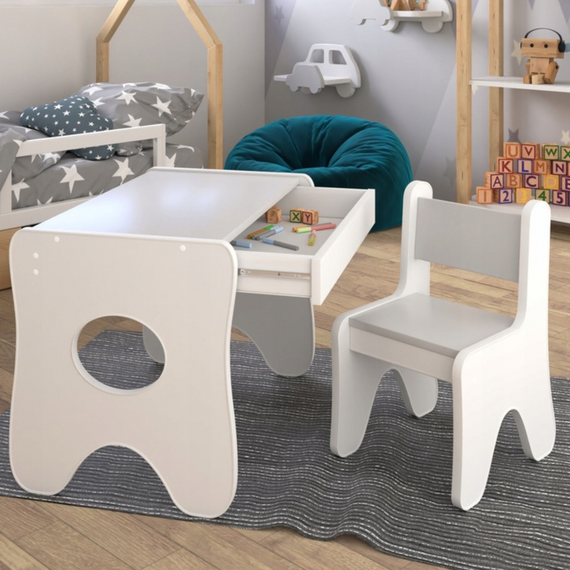 Стільчик для дитячої кімнати 55×37×33 дитячий зручний стілець для ігор, білий з сірим | Зображення 4